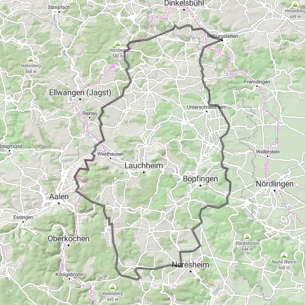 Map miniature of "Road cycling route near Wilburgstetten" cycling inspiration in Mittelfranken, Germany. Generated by Tarmacs.app cycling route planner