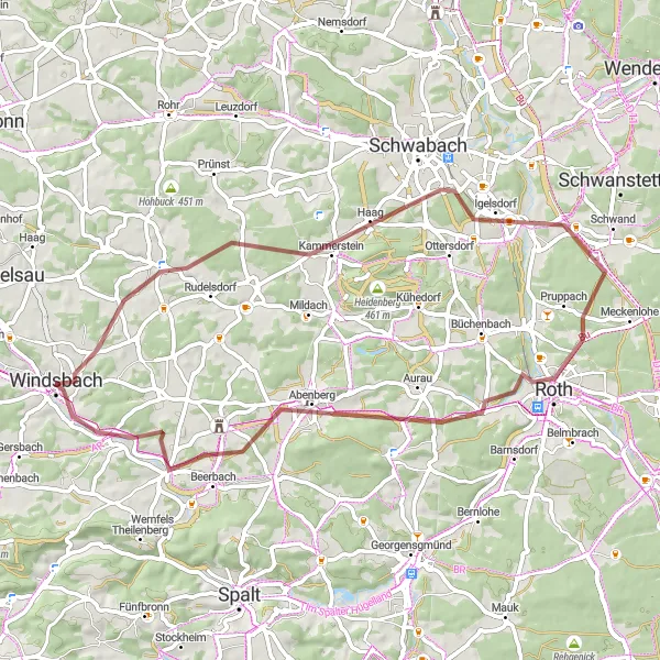 Karten-Miniaturansicht der Radinspiration "Gravel-Erkundung um Kammerstein" in Mittelfranken, Germany. Erstellt vom Tarmacs.app-Routenplaner für Radtouren