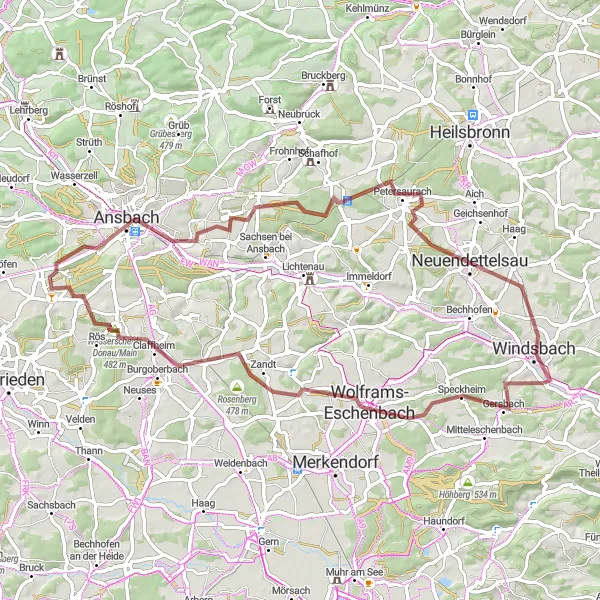 Map miniature of "Gravel Adventure" cycling inspiration in Mittelfranken, Germany. Generated by Tarmacs.app cycling route planner