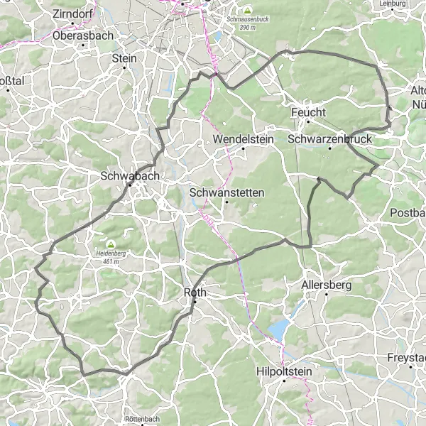 Map miniature of "The Fränkische Schweiz Challenge" cycling inspiration in Mittelfranken, Germany. Generated by Tarmacs.app cycling route planner