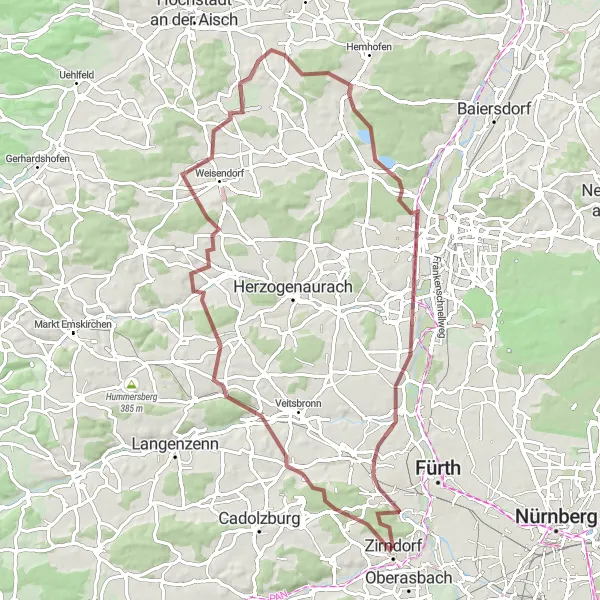 Map miniature of "The Gravel Adventure" cycling inspiration in Mittelfranken, Germany. Generated by Tarmacs.app cycling route planner