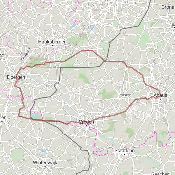 Karten-Miniaturansicht der Radinspiration "Gravel-Tour durch Vreden und Eibergen" in Münster, Germany. Erstellt vom Tarmacs.app-Routenplaner für Radtouren