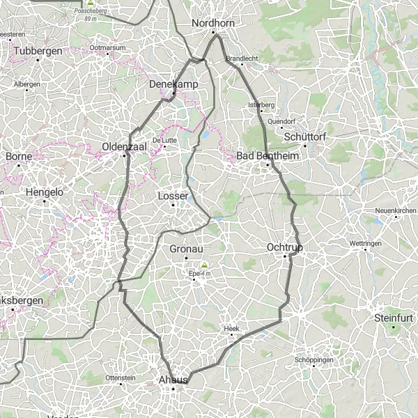 Map miniature of "Graes and Oldenzaal Loop" cycling inspiration in Münster, Germany. Generated by Tarmacs.app cycling route planner