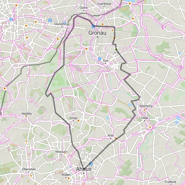 Karten-Miniaturansicht der Radinspiration "Rundfahrt von Ahaus nach Wichum und zurück" in Münster, Germany. Erstellt vom Tarmacs.app-Routenplaner für Radtouren