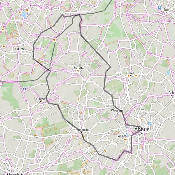 Map miniature of "Ahaus - Kalkbruch" cycling inspiration in Münster, Germany. Generated by Tarmacs.app cycling route planner