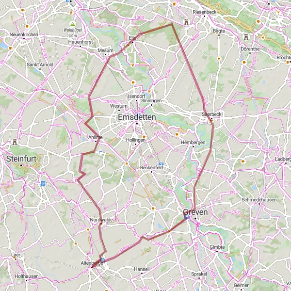 Map miniature of "Nordwalde Gravel Adventure" cycling inspiration in Münster, Germany. Generated by Tarmacs.app cycling route planner