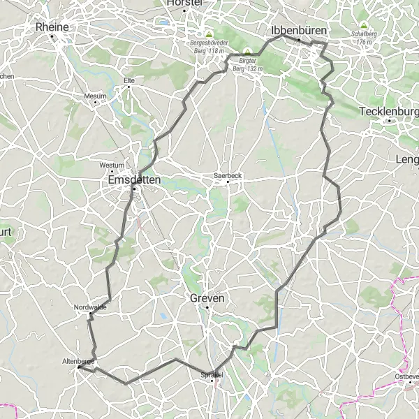 Map miniature of "Emsdetten and Riesenbeck Loop" cycling inspiration in Münster, Germany. Generated by Tarmacs.app cycling route planner
