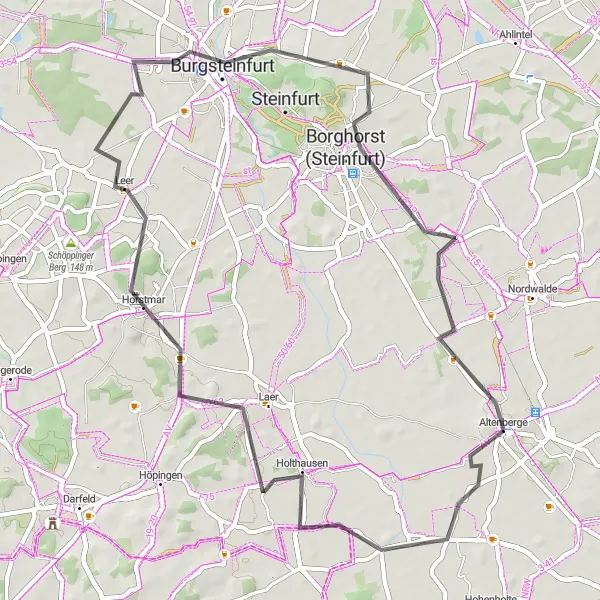 Map miniature of "Holthausen and Schloss Steinfurt Loop" cycling inspiration in Münster, Germany. Generated by Tarmacs.app cycling route planner