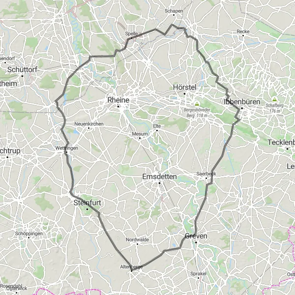 Map miniature of "Salzbergen Circuit" cycling inspiration in Münster, Germany. Generated by Tarmacs.app cycling route planner