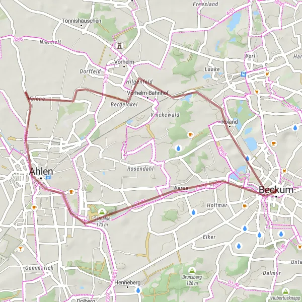 Karten-Miniaturansicht der Radinspiration "Gravelabenteuer rund um Beckum" in Münster, Germany. Erstellt vom Tarmacs.app-Routenplaner für Radtouren