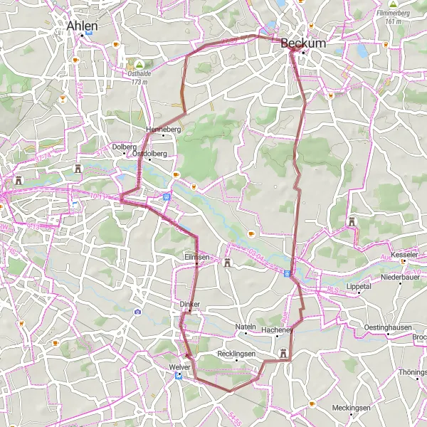 Map miniature of "The Gravel Adventure" cycling inspiration in Münster, Germany. Generated by Tarmacs.app cycling route planner