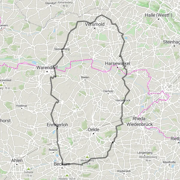 Map miniature of "The Ennigerloh Loop" cycling inspiration in Münster, Germany. Generated by Tarmacs.app cycling route planner