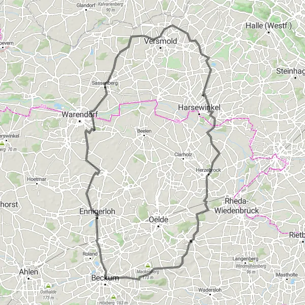 Karten-Miniaturansicht der Radinspiration "Münsterland-Rundfahrt mit kulturellen Highlights" in Münster, Germany. Erstellt vom Tarmacs.app-Routenplaner für Radtouren