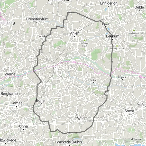 Map miniature of "Beckum to Altenbögge Adventure" cycling inspiration in Münster, Germany. Generated by Tarmacs.app cycling route planner