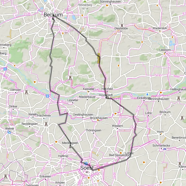Map miniature of "The Hovestadt Loop" cycling inspiration in Münster, Germany. Generated by Tarmacs.app cycling route planner