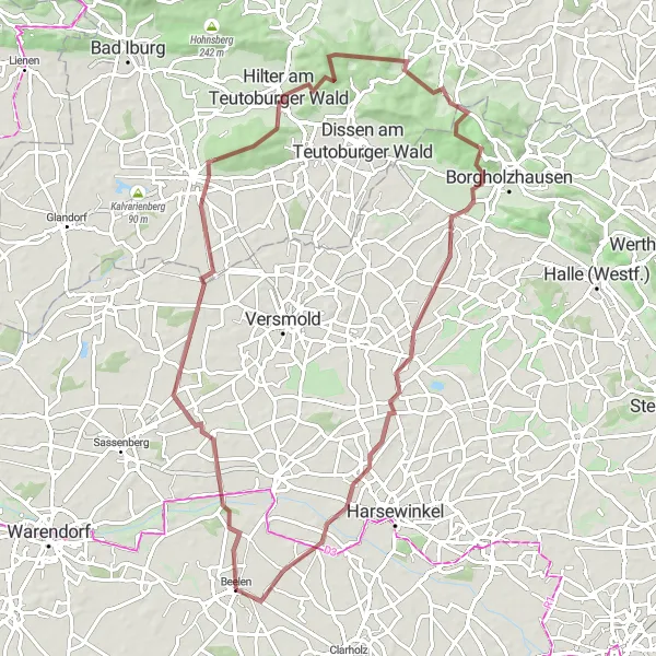 Map miniature of "Countryside Escape with Oldendorf Hill" cycling inspiration in Münster, Germany. Generated by Tarmacs.app cycling route planner