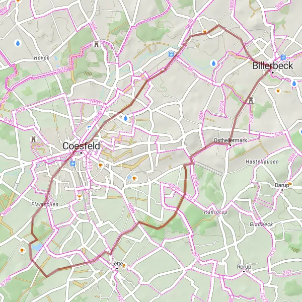 Map miniature of "Gravel Adventure" cycling inspiration in Münster, Germany. Generated by Tarmacs.app cycling route planner