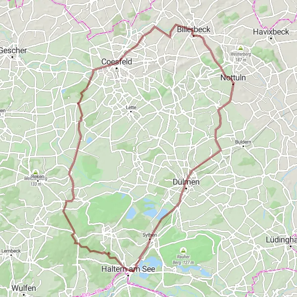 Map miniature of "Haltern Adventure" cycling inspiration in Münster, Germany. Generated by Tarmacs.app cycling route planner