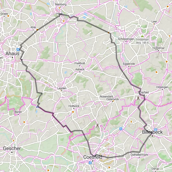 Map miniature of "Billerbeck Beauty" cycling inspiration in Münster, Germany. Generated by Tarmacs.app cycling route planner