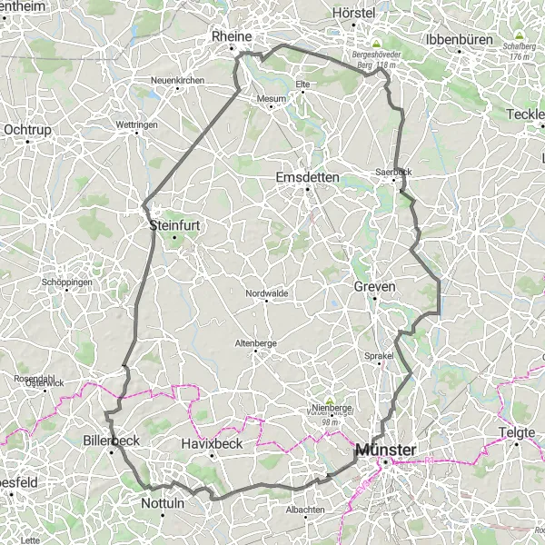 Karten-Miniaturansicht der Radinspiration "Zwischen Zitter und Südbergen" in Münster, Germany. Erstellt vom Tarmacs.app-Routenplaner für Radtouren