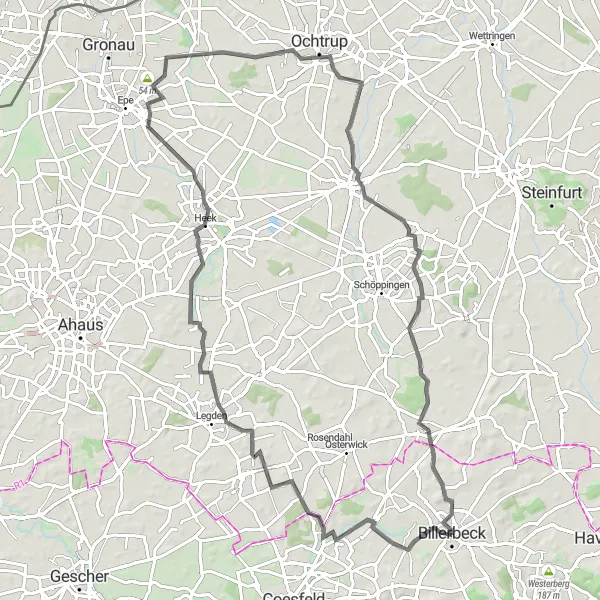 Map miniature of "Varlar Castle Tour" cycling inspiration in Münster, Germany. Generated by Tarmacs.app cycling route planner