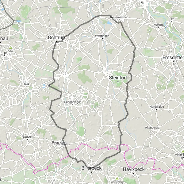 Map miniature of "Osterwick Loop" cycling inspiration in Münster, Germany. Generated by Tarmacs.app cycling route planner