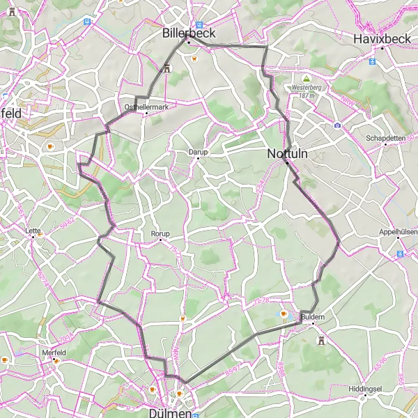 Map miniature of "Billerbeck Loop" cycling inspiration in Münster, Germany. Generated by Tarmacs.app cycling route planner