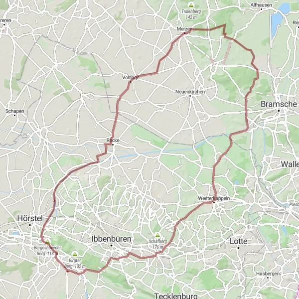 Map miniature of "Gravel Adventure through Birgte's Hidden Gems" cycling inspiration in Münster, Germany. Generated by Tarmacs.app cycling route planner
