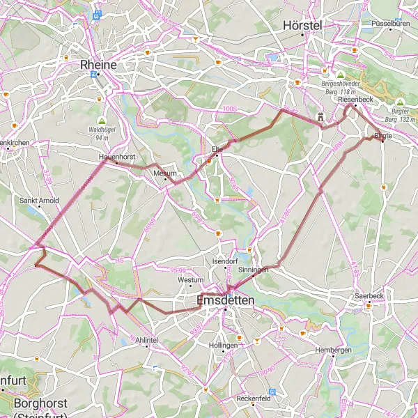 Map miniature of "Münsterland Gravel Adventure" cycling inspiration in Münster, Germany. Generated by Tarmacs.app cycling route planner