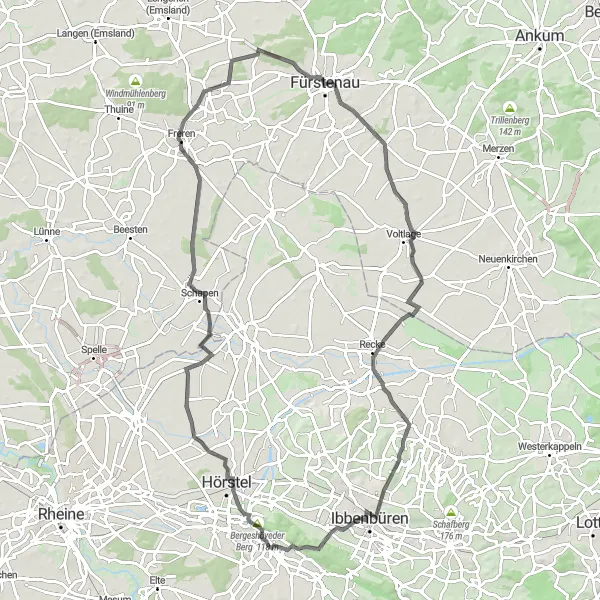 Map miniature of "Discovering the Hiking Paradise of Birgter Berg" cycling inspiration in Münster, Germany. Generated by Tarmacs.app cycling route planner