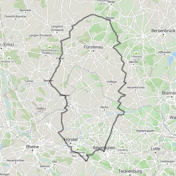 Karten-Miniaturansicht der Radinspiration "Bergpanorama Tour" in Münster, Germany. Erstellt vom Tarmacs.app-Routenplaner für Radtouren