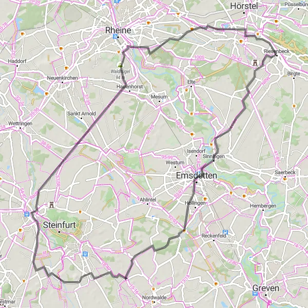 Map miniature of "Burgsteinfurt Road Bike Route" cycling inspiration in Münster, Germany. Generated by Tarmacs.app cycling route planner