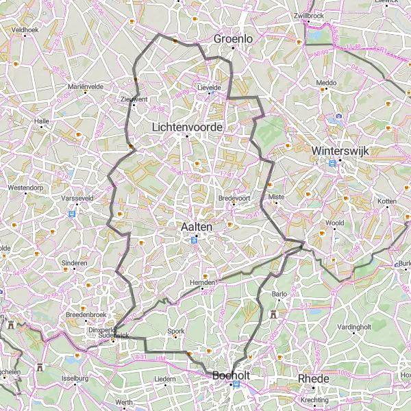 Karten-Miniaturansicht der Radinspiration "Straßenrunde durch Suderwick, Lintelo und Zieuwent" in Münster, Germany. Erstellt vom Tarmacs.app-Routenplaner für Radtouren