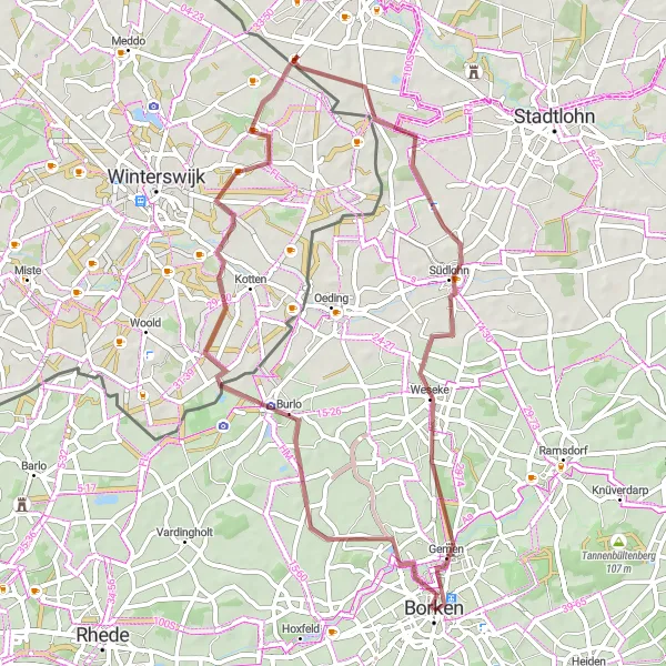 Map miniature of "Borken to Burg Gemen Gravel Route" cycling inspiration in Münster, Germany. Generated by Tarmacs.app cycling route planner