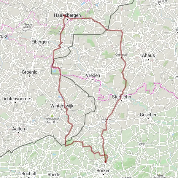 Map miniature of "Burg Gemen to Weseke Gravel Route" cycling inspiration in Münster, Germany. Generated by Tarmacs.app cycling route planner