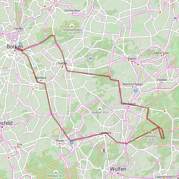 Karten-Miniaturansicht der Radinspiration "Gravel-Tour über Lünsberg und Marbeck" in Münster, Germany. Erstellt vom Tarmacs.app-Routenplaner für Radtouren