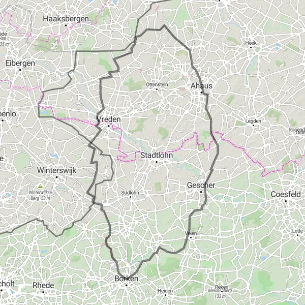 Map miniature of "Borken to Gemenkrückling Loop" cycling inspiration in Münster, Germany. Generated by Tarmacs.app cycling route planner