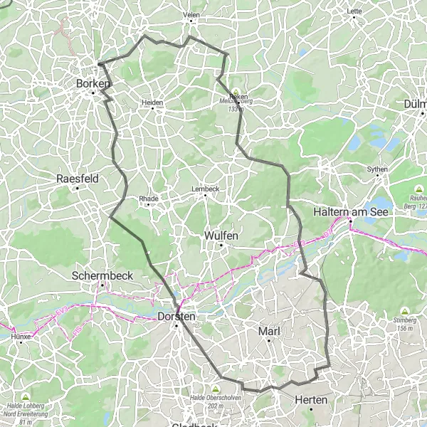 Map miniature of "Borken Adventure Ride" cycling inspiration in Münster, Germany. Generated by Tarmacs.app cycling route planner