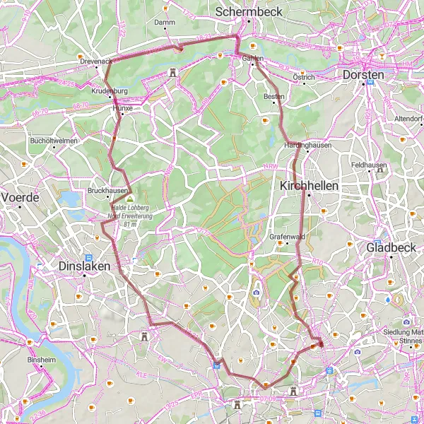 Karten-Miniaturansicht der Radinspiration "Gravelabenteuer - Sterkrade bis Grafenwald" in Münster, Germany. Erstellt vom Tarmacs.app-Routenplaner für Radtouren