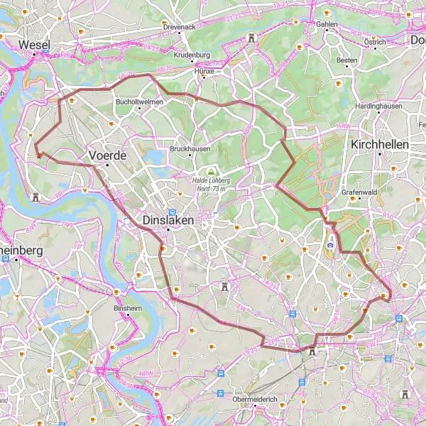 Map miniature of "Bottrop Gravel Escape" cycling inspiration in Münster, Germany. Generated by Tarmacs.app cycling route planner