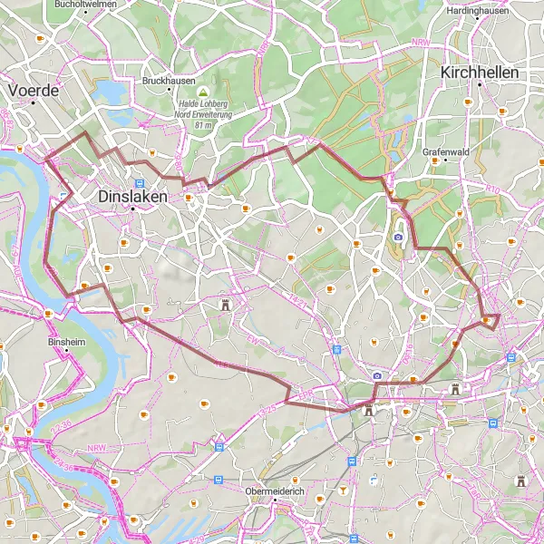 Karten-Miniaturansicht der Radinspiration "Gravelroute um Bottrop - Rotecken und Aussichtspunkte" in Münster, Germany. Erstellt vom Tarmacs.app-Routenplaner für Radtouren