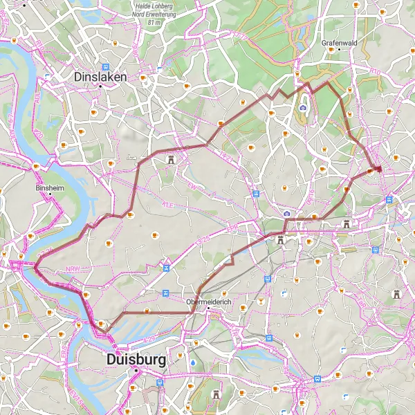 Map miniature of "Exploring Bottrop's Gravel Paths" cycling inspiration in Münster, Germany. Generated by Tarmacs.app cycling route planner