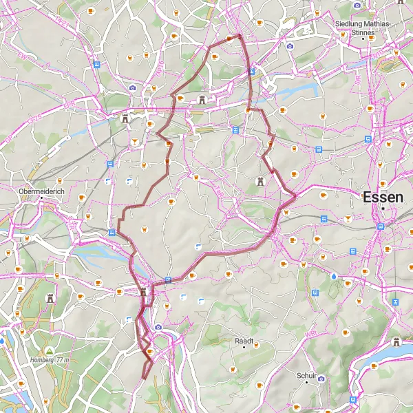 Map miniature of "Hidden Gems of Mülheim an der Ruhr" cycling inspiration in Münster, Germany. Generated by Tarmacs.app cycling route planner