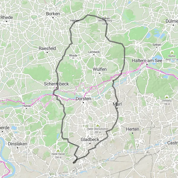 Map miniature of "Münster Road Challenge" cycling inspiration in Münster, Germany. Generated by Tarmacs.app cycling route planner