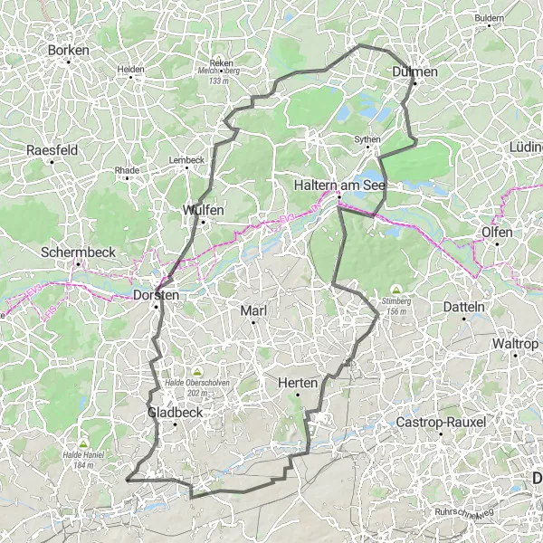 Map miniature of "Rheinbaben Adventure Ride" cycling inspiration in Münster, Germany. Generated by Tarmacs.app cycling route planner