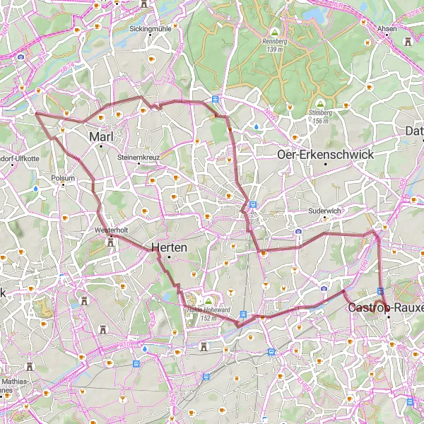 Karten-Miniaturansicht der Radinspiration "Kleine Schottertour durch das Ruhrgebiet" in Münster, Germany. Erstellt vom Tarmacs.app-Routenplaner für Radtouren