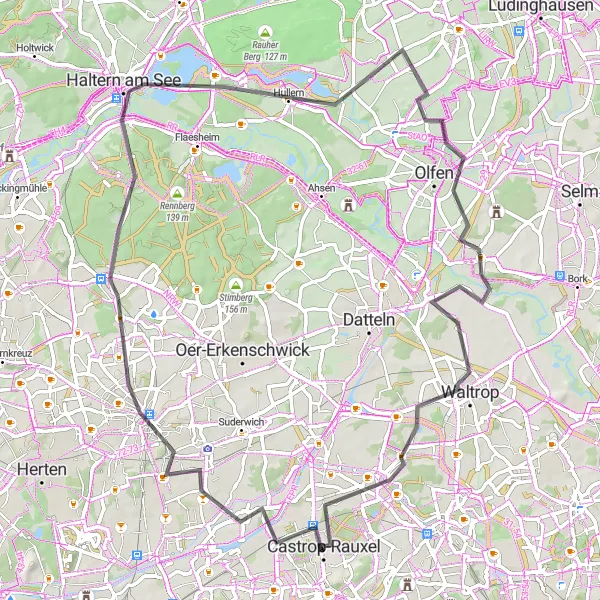 Map miniature of "Scenic Road Trip" cycling inspiration in Münster, Germany. Generated by Tarmacs.app cycling route planner