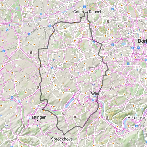 Map miniature of "Challenging Road Trip" cycling inspiration in Münster, Germany. Generated by Tarmacs.app cycling route planner