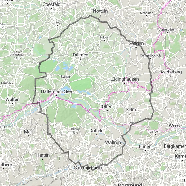 Karten-Miniaturansicht der Radinspiration "Recklinghausen-Rauxel Rundfahrt" in Münster, Germany. Erstellt vom Tarmacs.app-Routenplaner für Radtouren