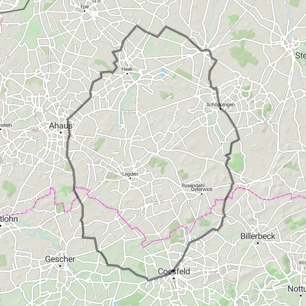 Map miniature of "Loburg and Ludgerusburg Route" cycling inspiration in Münster, Germany. Generated by Tarmacs.app cycling route planner